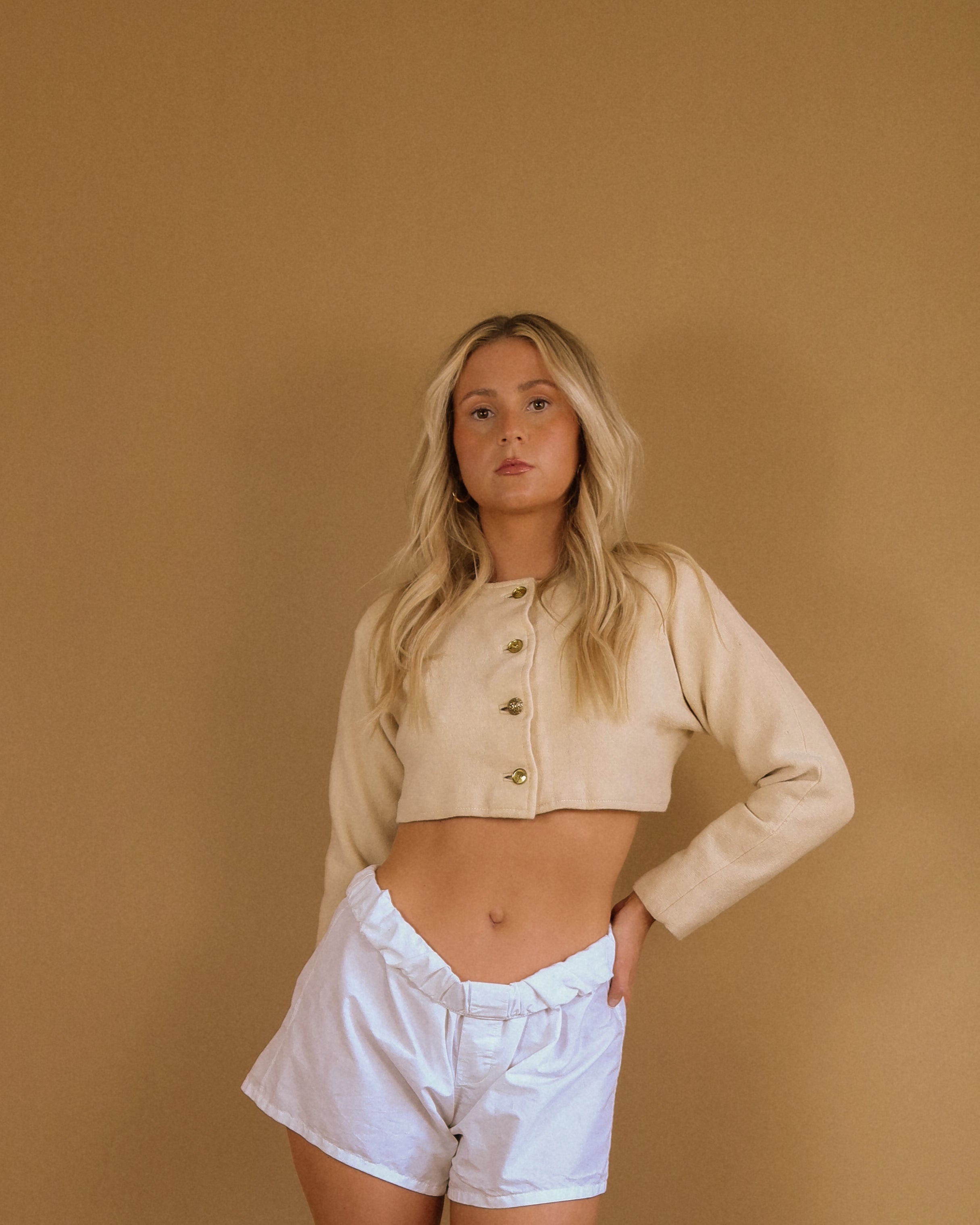 Vintage Ultra Cropped Button Up Top