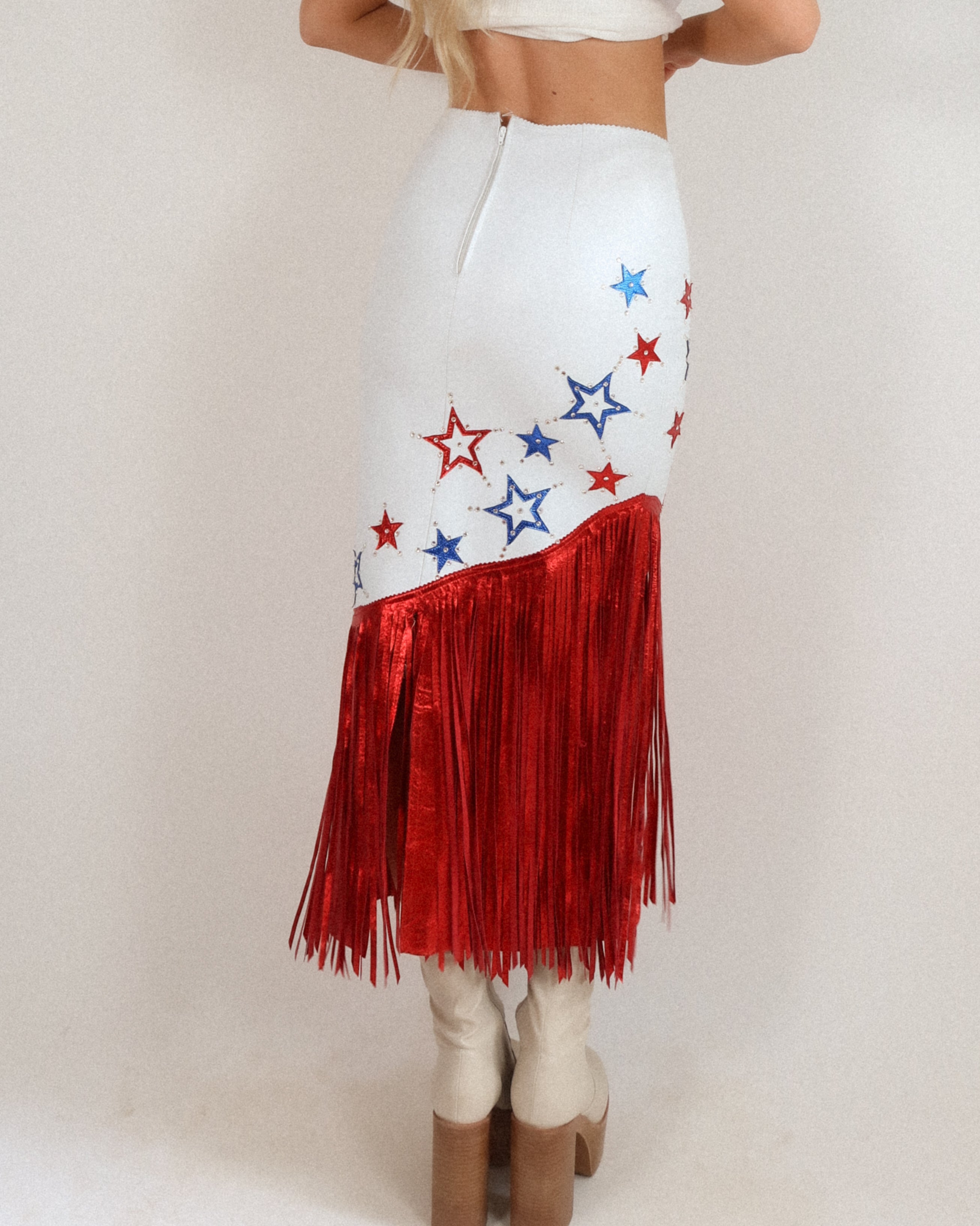 Vintage Fringe & Stars Leather Skirt