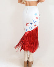 Load image into Gallery viewer, Vintage Fringe &amp; Stars Leather Skirt