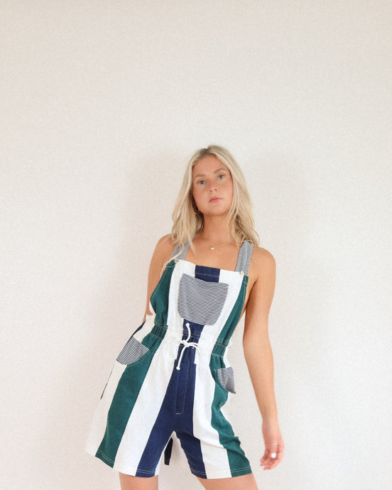 80's Striped Shortalls