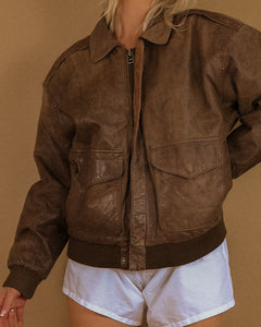 Vintage Oversized Leather Bomber Jacket
