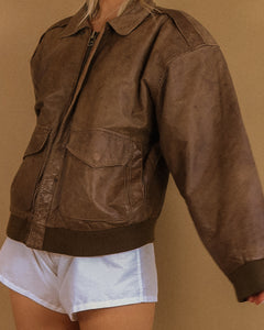 Vintage Oversized Leather Bomber Jacket