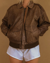 Load image into Gallery viewer, Vintage Oversized Leather Bomber Jacket