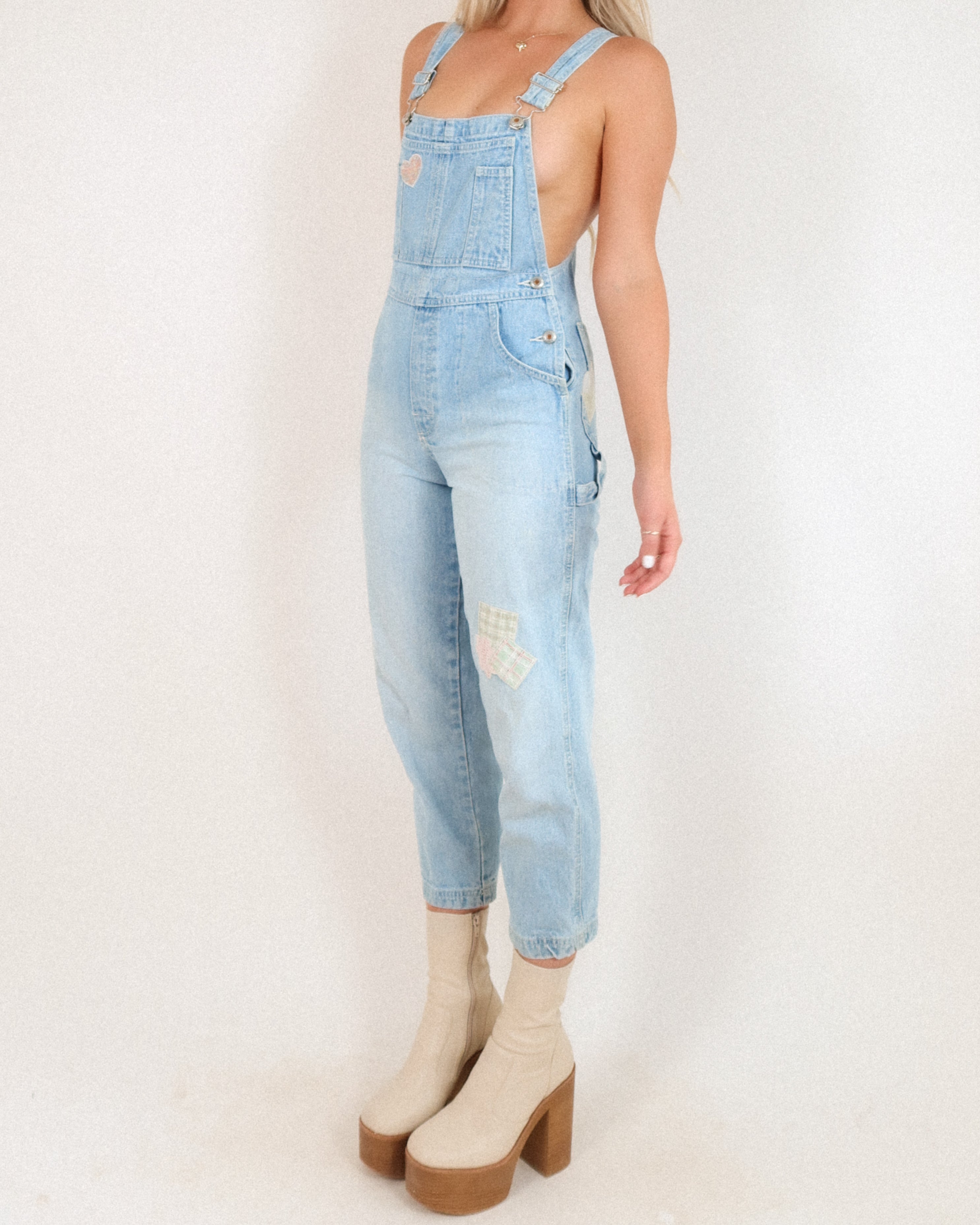 Vintage Heart Embroidered Overalls