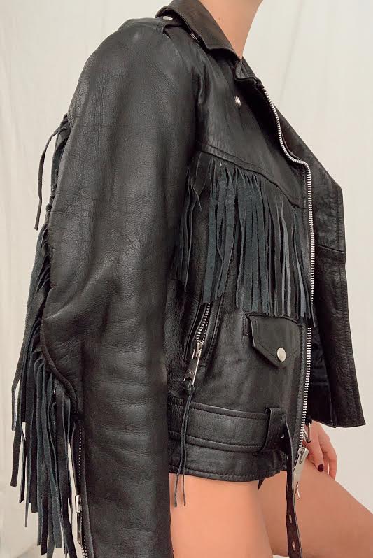 Vintage Fringe Leather Jacket (S)