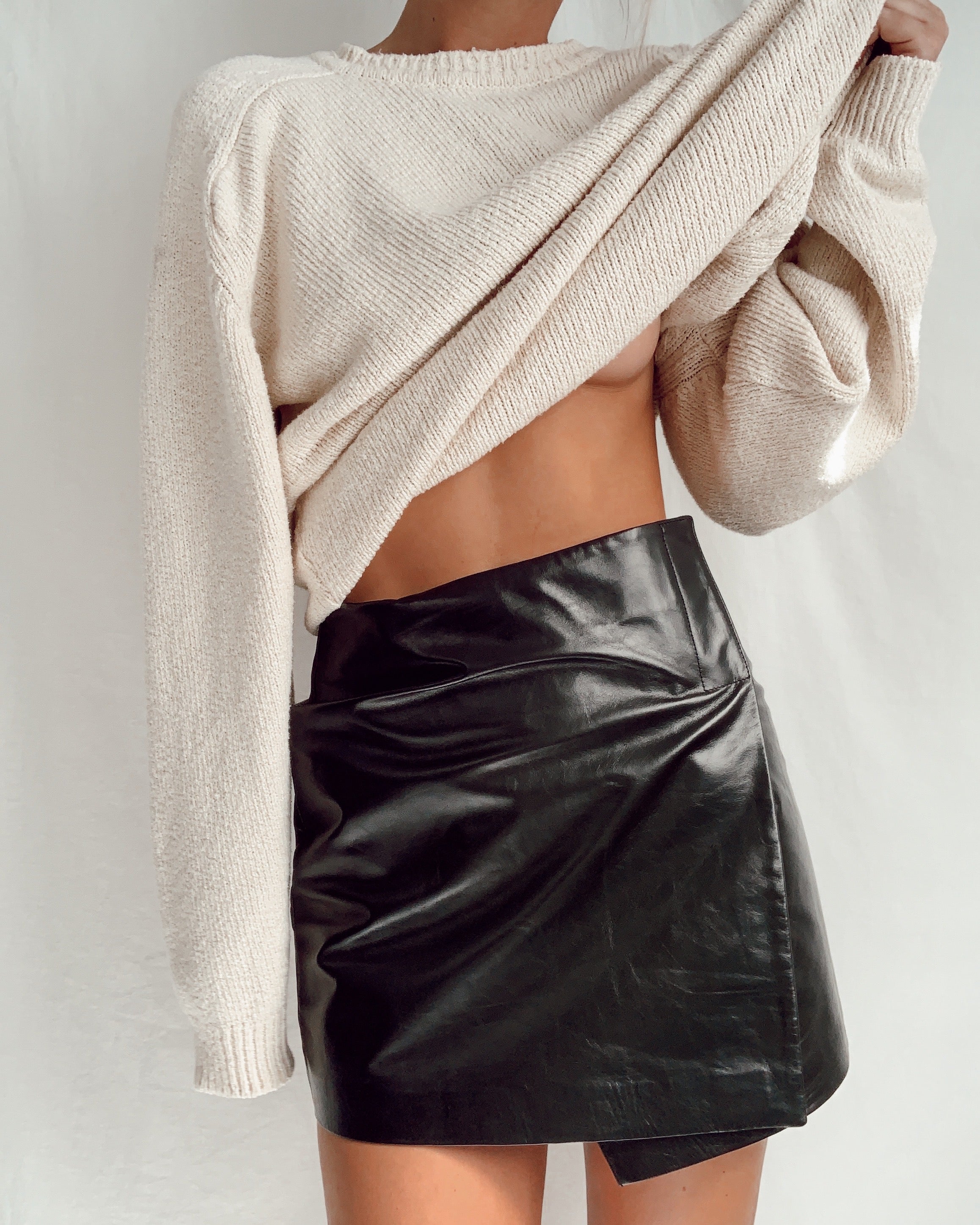 Vintage Leather Mini Wrap Skirt (S)