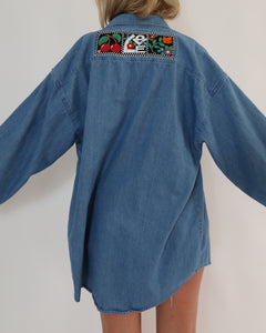 LOVE Embroidered Denim Button Up (S-L)