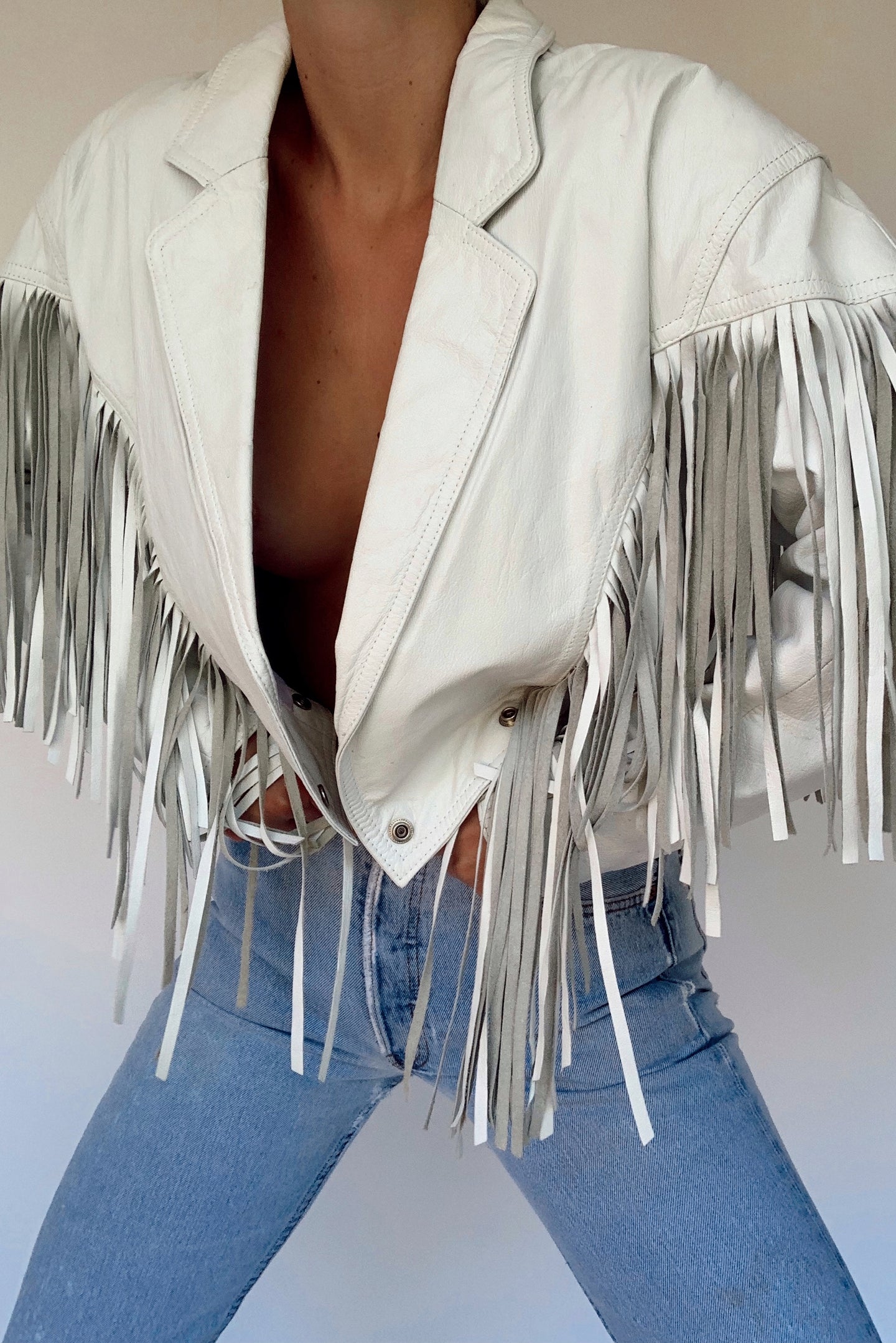 Coolest White Fringe Leather Jacket