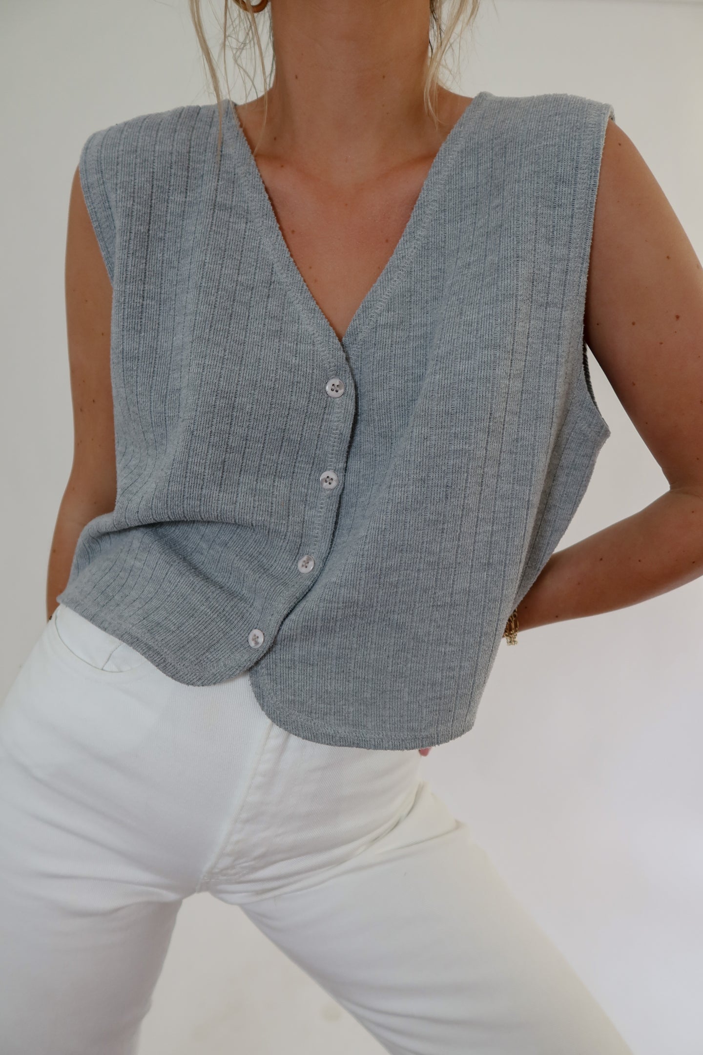 Ribbed Button Up Sweater Top (S-L)