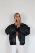 Load image into Gallery viewer, Black Leather Bomber Jacket