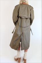 Load image into Gallery viewer, Vintage Olive Cotton Trench with Leather Detail