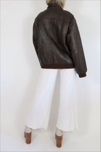 90's Chocolate Leather Bomber Jacket