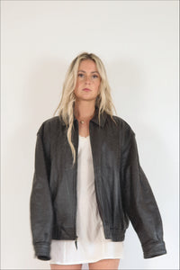 Vintage 90's Chocolate Leather Bomber