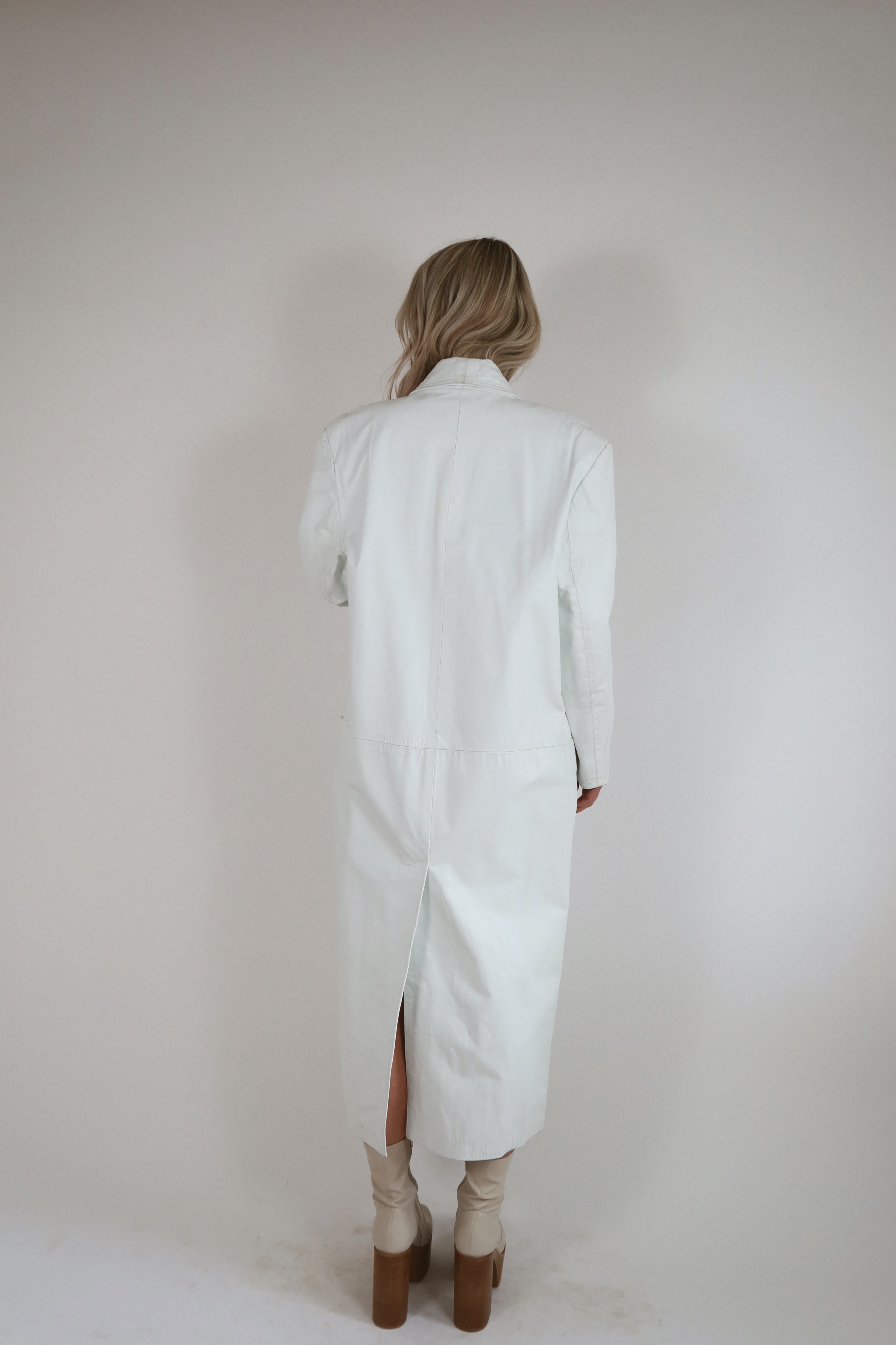 Vintage White Leather Trench Coat