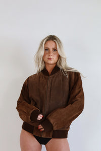 Vintage Chocolate Suede Bomber Jacket