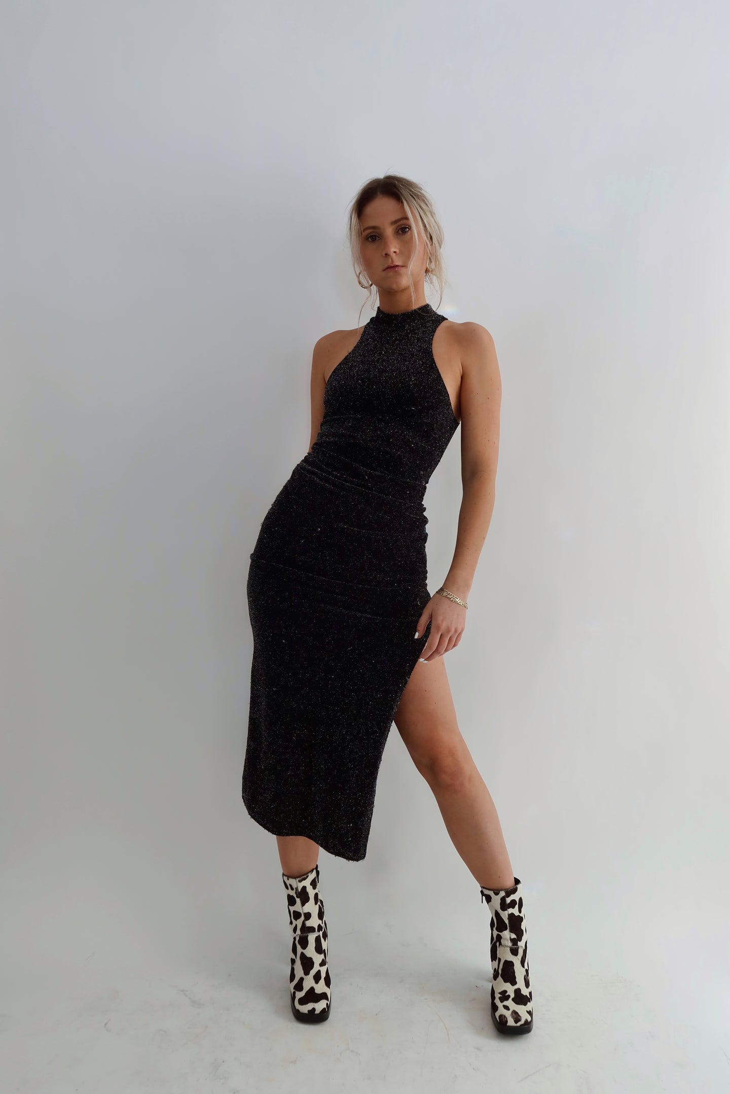Metallic Bodycon Midi Dress (S)