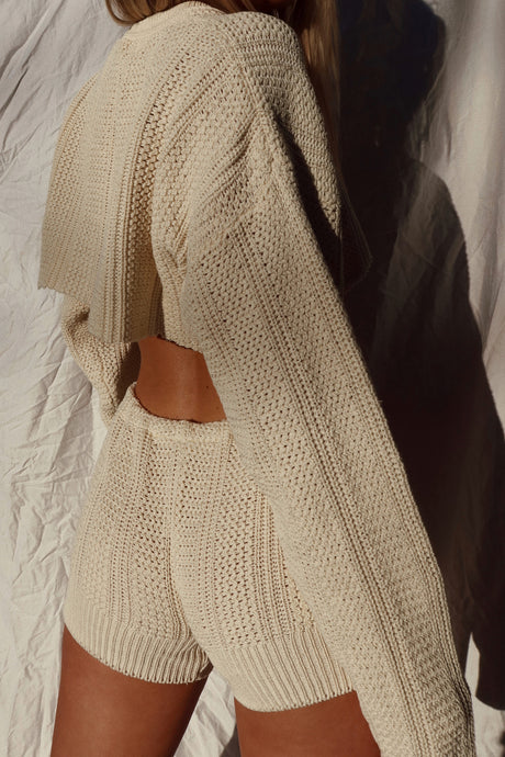 cream knit sweater set (S)