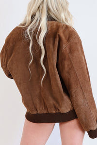 Vintage Chocolate Suede Bomber Jacket