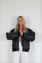 Load image into Gallery viewer, Black Leather Bomber Jacket