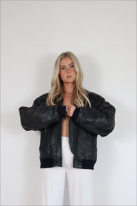 Black Leather Bomber Jacket