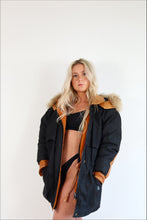 Load image into Gallery viewer, Vintage Cotton Coat with Leather Detail &amp; Fur Hood