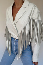 Load image into Gallery viewer, Coolest White Fringe Leather Jacket